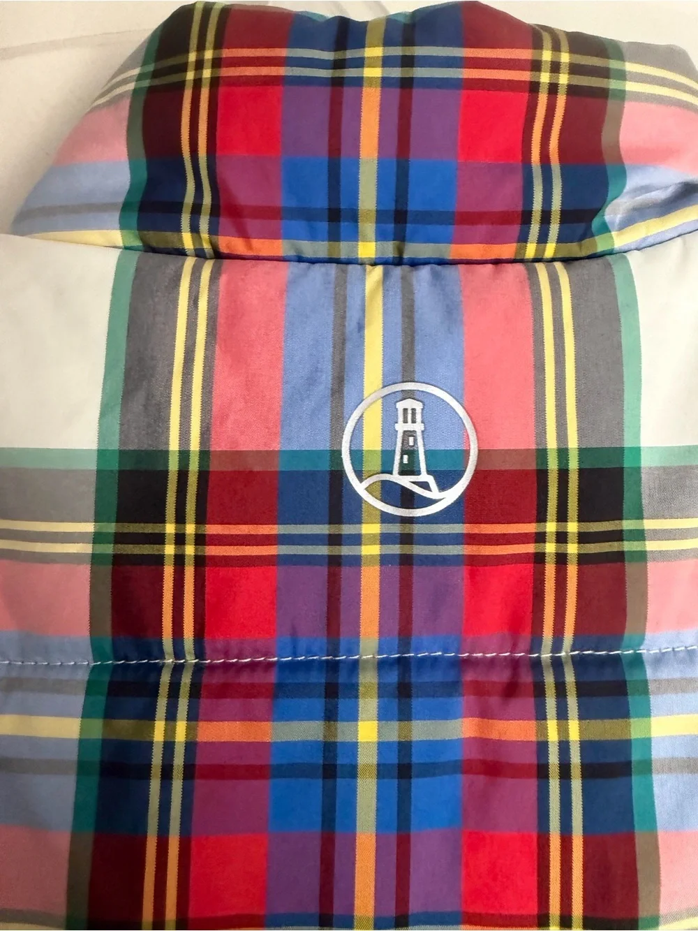 LANDS END KIDS red Blue Black Yellow green Plaid Poly Zip Front Puffer Vest M